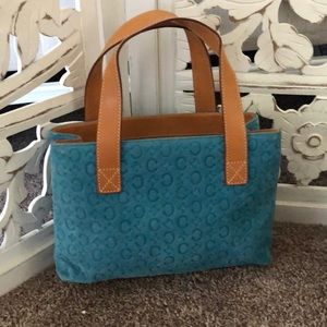 Celine turquoise suede and leather tote bag